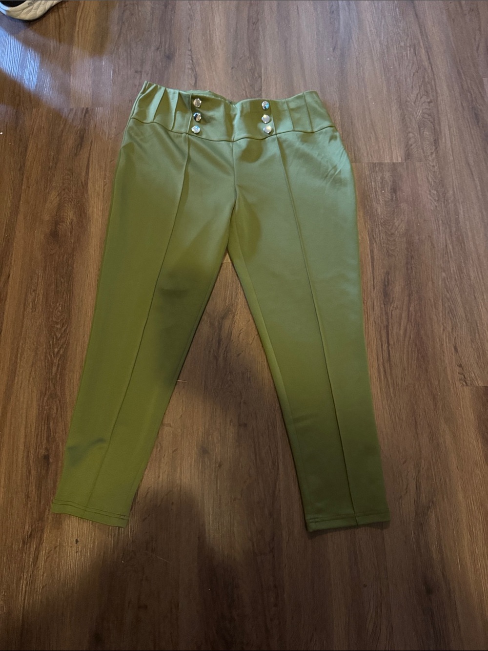 High-Waist Olive Green Slim Pants - Picture 4 of 4